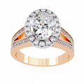 Rose Gold Oval Cut Diamond Halo Ring with Split Shank Pavé Band