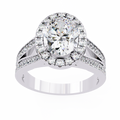 White Gold Oval Cut Diamond Halo Ring with Split Pavé Shoulders