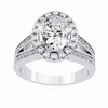 White Gold Oval Cut Diamond Halo Ring with Split Pavé Shoulders
