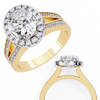 Yellow Gold Oval Cut Diamond Halo Ring with Split Pavé Shoulders