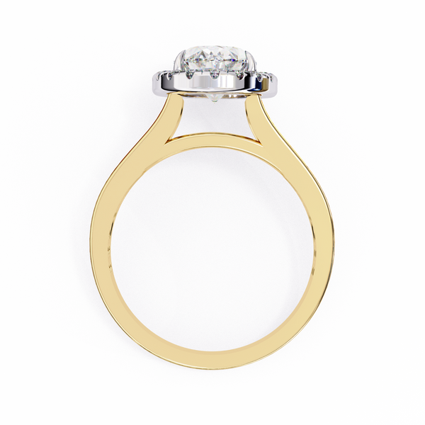 Yellow Gold Oval Cut Diamond Halo Ring with Split Pavé Shoulders