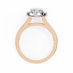 Rose Gold Oval Cut Diamond Halo Ring with Split Shank Pavé Band