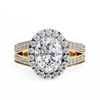 Yellow Gold Oval Cut Diamond Halo Ring with Split Pavé Shoulders