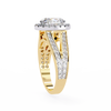 Yellow Gold Oval Cut Diamond Halo Ring with Split Pavé Shoulders