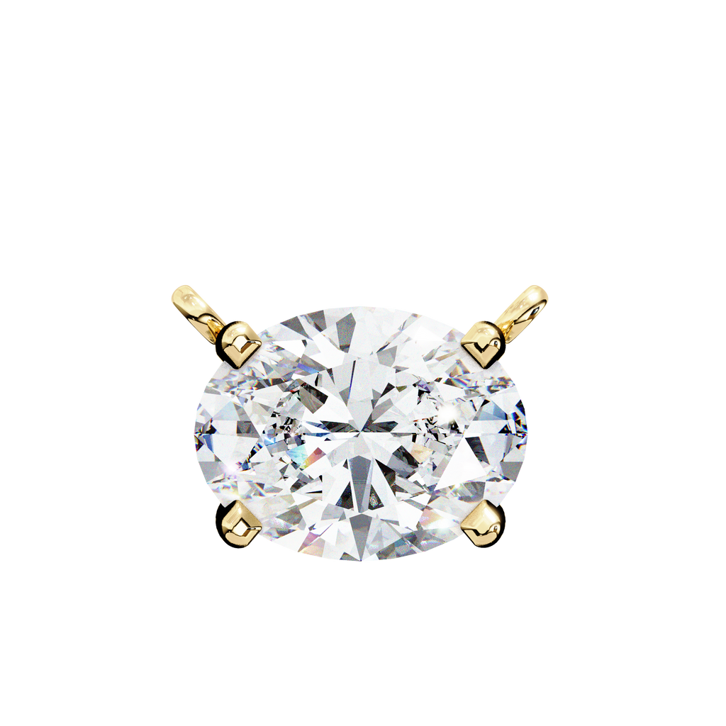 Yellow Gold East-West Oval Diamond Four-Prong Solitaire Pendant
