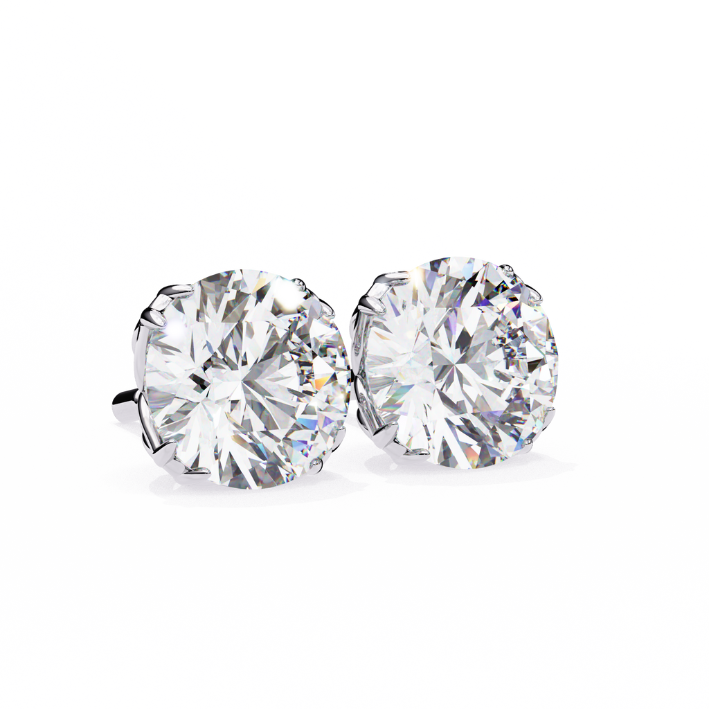 White Gold Split-Claw Round Diamond Solitaire Stud Earrings