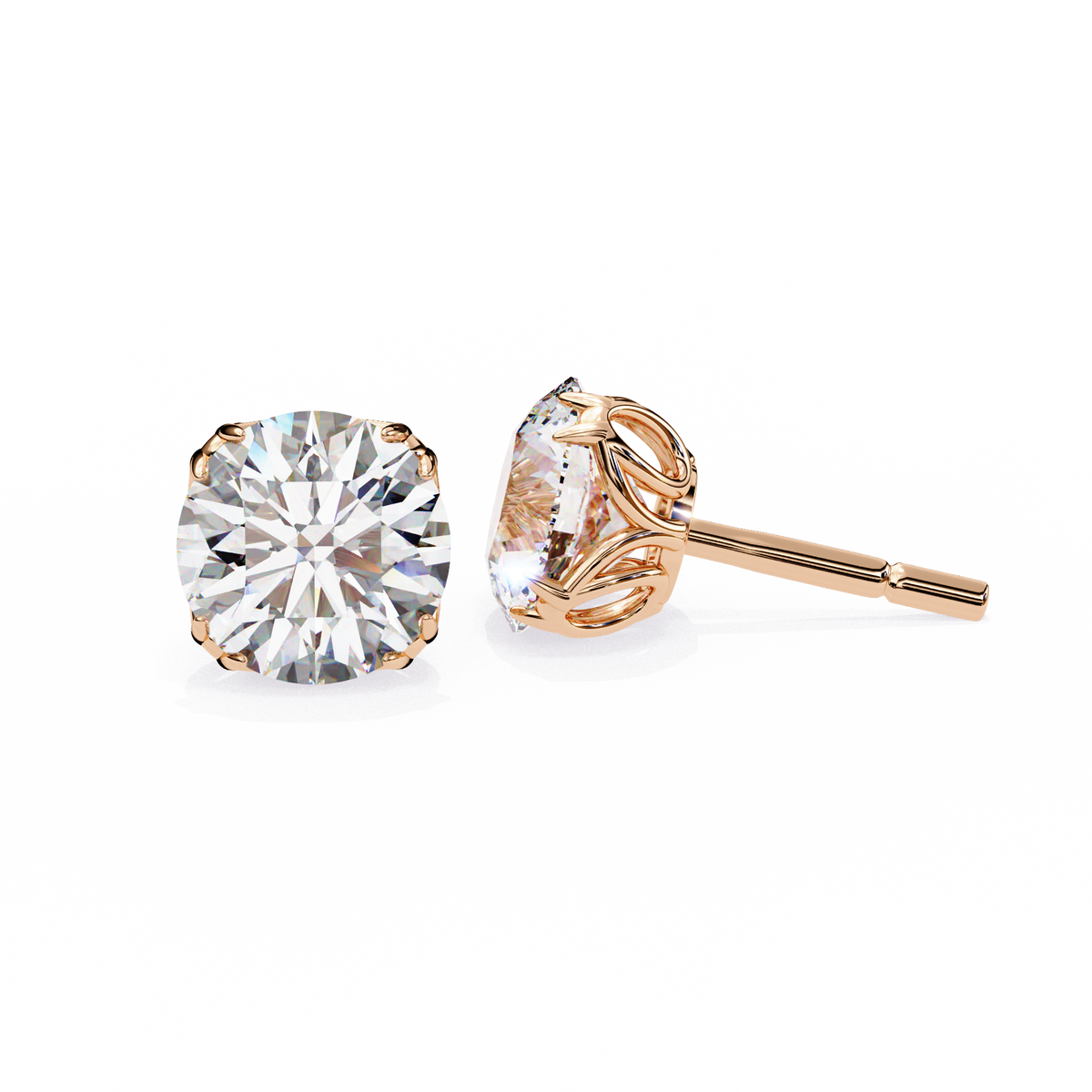 Classic 6-Prong Natural Diamond Round Stud Earrings