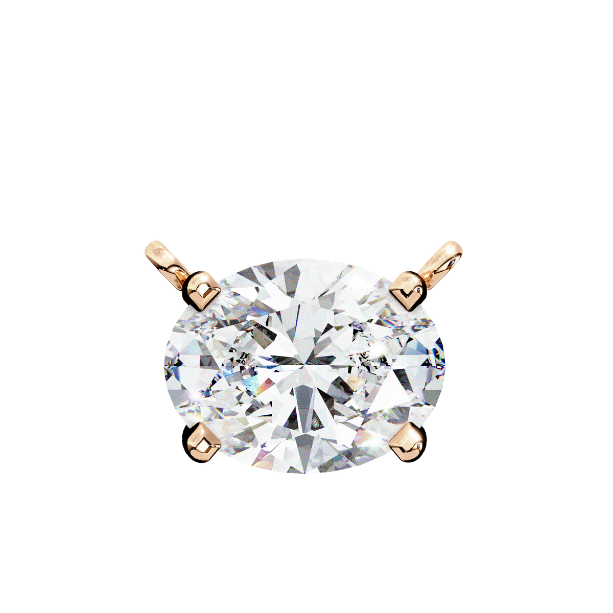 Rose Gold East-West Oval Diamond Four-Prong Solitaire Pendant