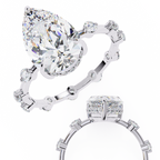 White Gold Pear Cut Diamond Ring with Hidden Halo and Spaced Round Eternity Accents