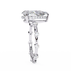 White Gold Pear Cut Diamond Ring with Hidden Halo and Spaced Round Eternity Accents