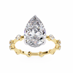 Yellow Gold Pear Cut Diamond Ring with Hidden Halo and Spaced Round Eternity Accents