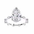 White Gold Pear Cut Diamond Ring with Hidden Halo and Spaced Round Eternity Accents