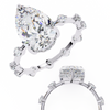 White Gold Pear Cut Diamond Ring with Hidden Halo and Spaced Round Eternity Accents