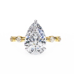 Yellow Gold Pear Cut Diamond Ring with Hidden Halo and Spaced Round Eternity Accents