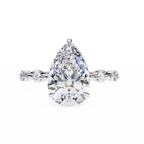 White Gold Pear Cut Diamond Ring with Hidden Halo and Spaced Round Eternity Accents