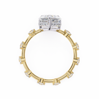Yellow Gold Pear Cut Diamond Ring with Hidden Halo and Spaced Round Eternity Accents