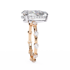 Rose Gold Pear Cut Diamond Ring with Hidden Halo and Spaced Round Eternity Band
