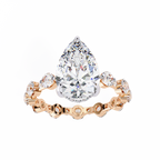 Rose Gold Pear Cut Diamond Ring with Round Eternity Band and Hidden Halo