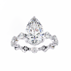 White Gold Pear Cut Diamond Ring with Hidden Halo and Shared-Prong Eternity Accents