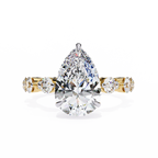 Yellow Gold Pear Cut Diamond Ring with Hidden Halo and Shared-Prong Eternity Accents