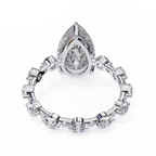 White Gold Pear Cut Diamond Ring with Hidden Halo and Shared-Prong Eternity Accents