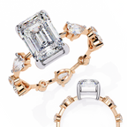Rose Gold Emerald Cut Diamond Ring with Pear Eternity Band