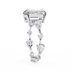 White Gold Emerald Cut Diamond Ring with Pear and Round Eternity Accents