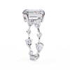 White Gold Emerald Cut Diamond Ring with Pear and Round Eternity Accents