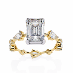 Yellow Gold Emerald Cut Diamond Ring with Pear and Round Eternity Accents