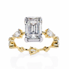 Yellow Gold Emerald Cut Diamond Ring with Pear and Round Eternity Accents