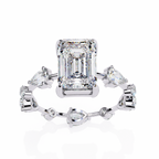 White Gold Emerald Cut Diamond Ring with Pear and Round Eternity Accents