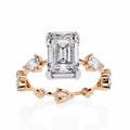 Rose Gold Emerald Cut Diamond Ring with Pear Eternity Band