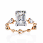 Rose Gold Emerald Cut Diamond Ring with Pear Eternity Band