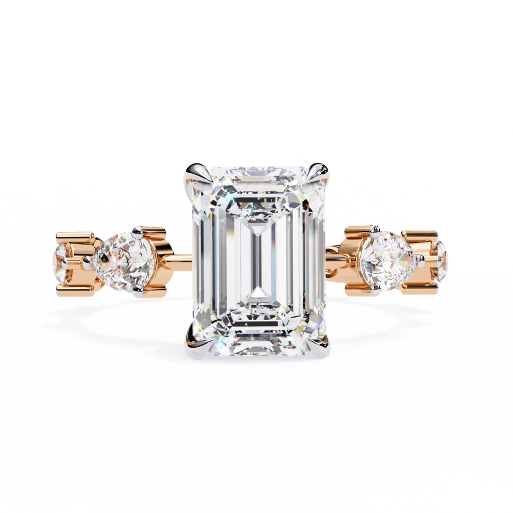 Rose Gold Emerald Cut Diamond Ring with Pear Eternity Band