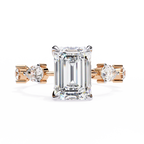 Rose Gold Emerald Cut Diamond Ring with Pear Eternity Band
