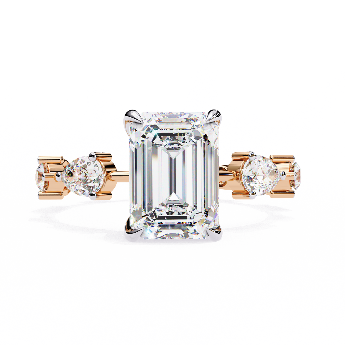 Rose Gold Emerald Cut Diamond Ring with Pear Eternity Band