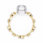 Yellow Gold Emerald Cut Diamond Ring with Pear and Round Eternity Accents