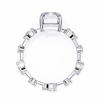 White Gold Emerald Cut Diamond Ring with Pear and Round Eternity Accents