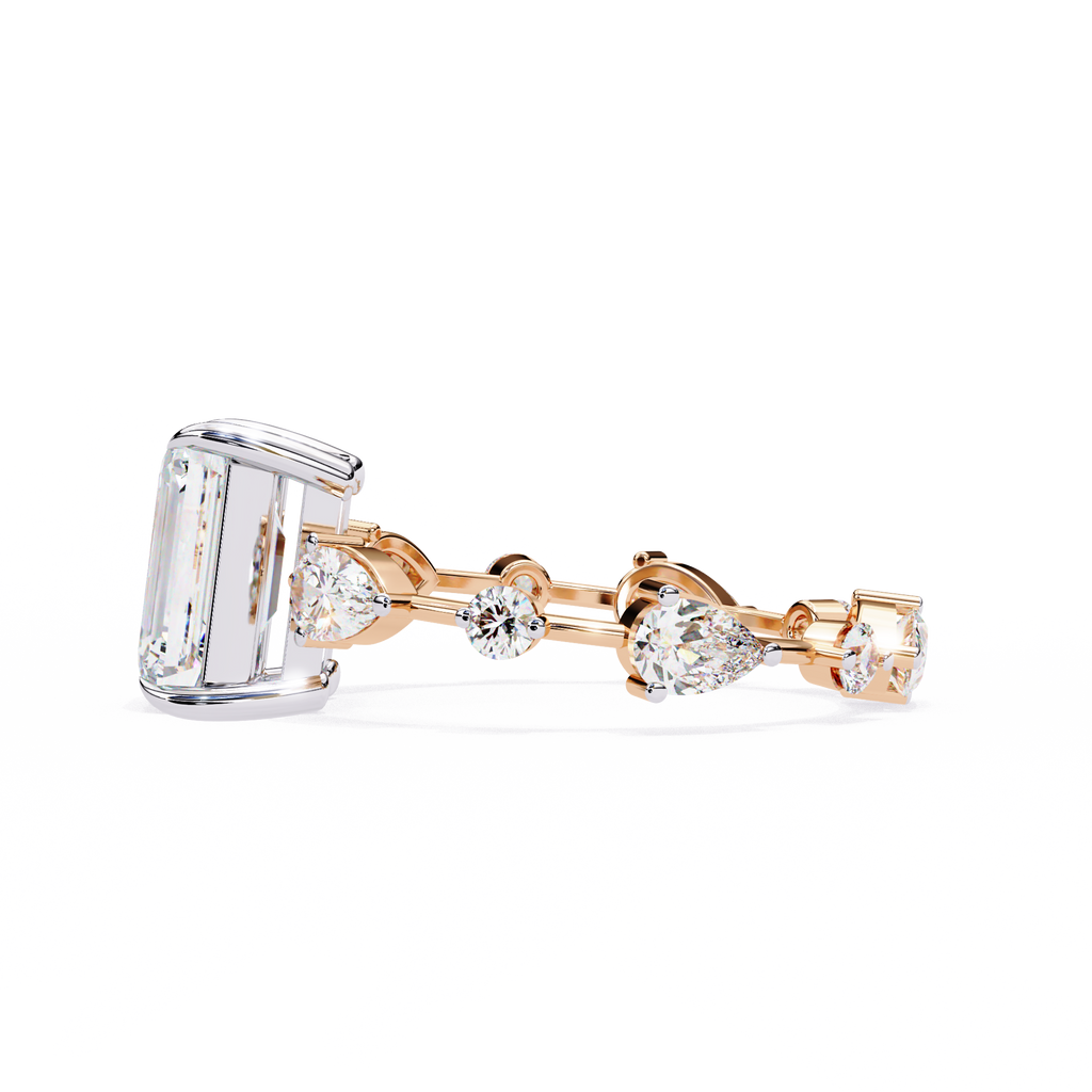 Rose Gold Emerald Cut Diamond Ring with Pear Eternity Band