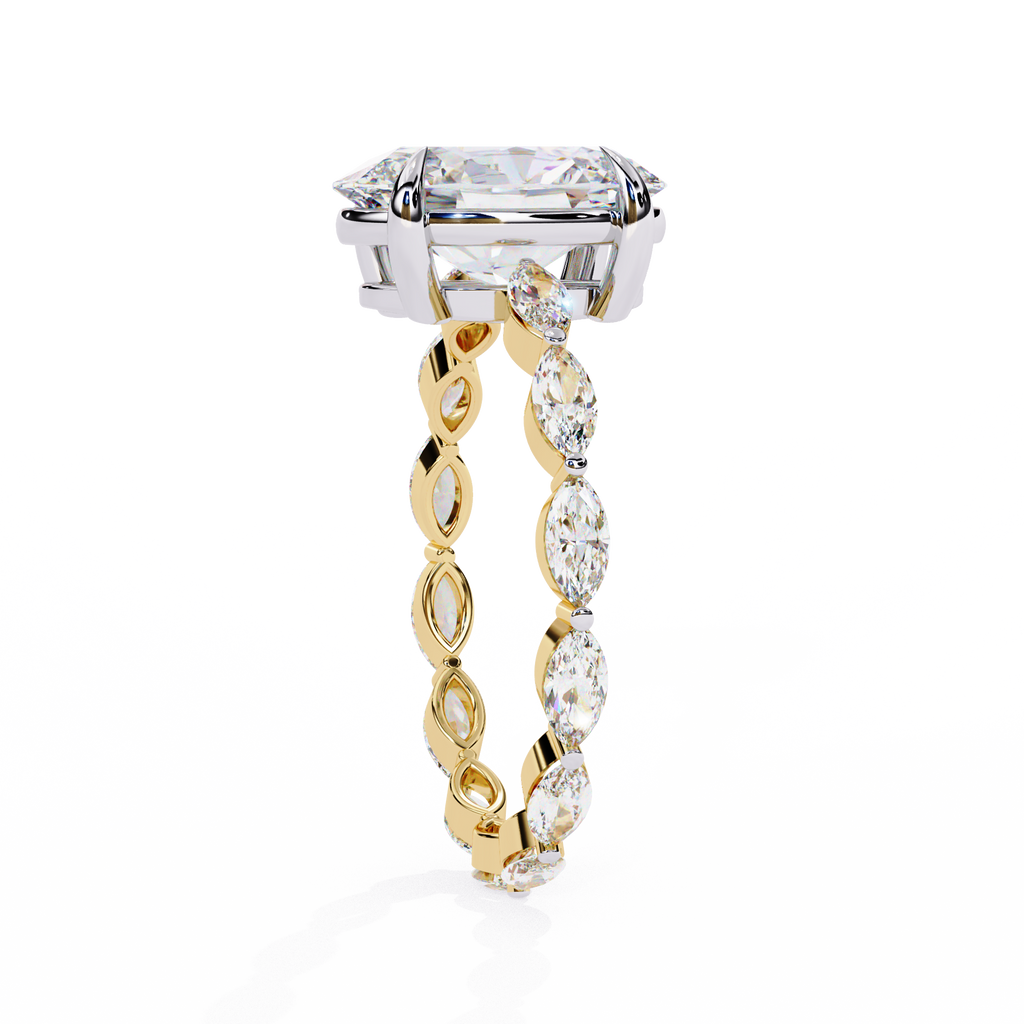 Yellow Gold Oval Cut Diamond Ring with Marquise Eternity Accents
