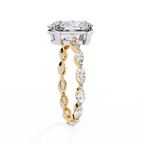 Yellow Gold Oval Cut Diamond Ring with Marquise Eternity Accents