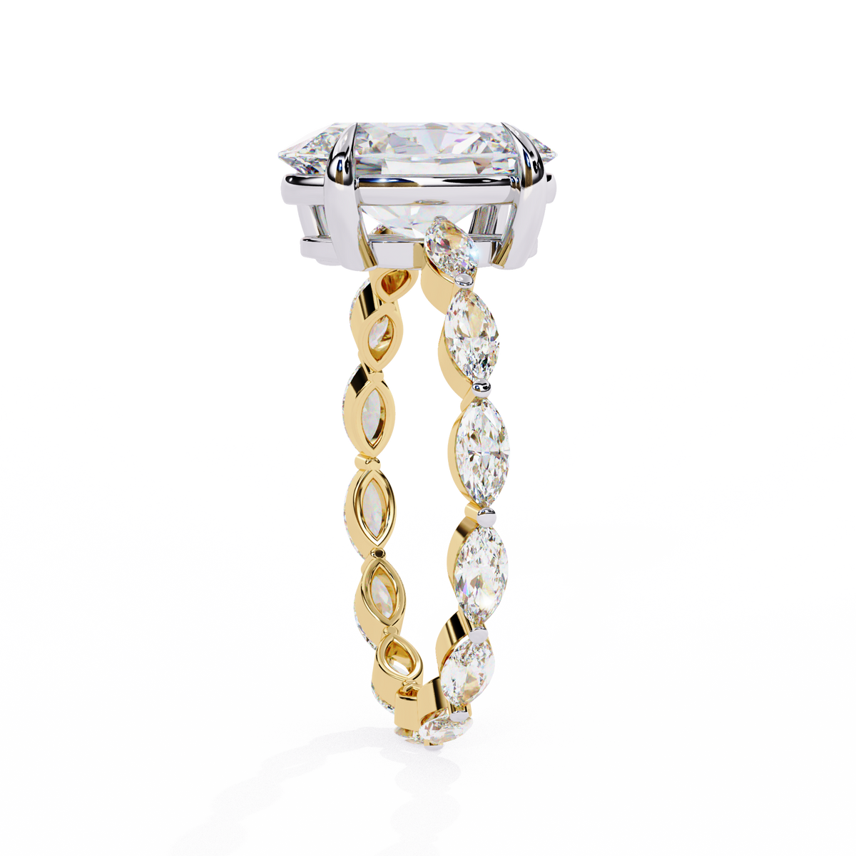 Yellow Gold Oval Cut Diamond Ring with Marquise Eternity Accents