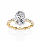 Yellow Gold Oval Cut Diamond Ring with Marquise Eternity Accents