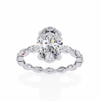 White Gold Oval Cut Diamond Ring with Marquise Eternity Accents