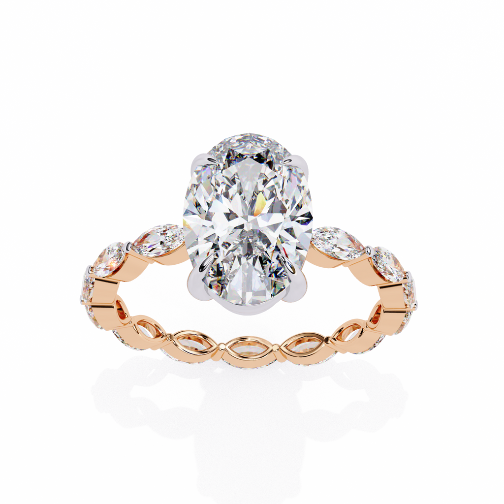 Rose Gold Oval Cut Diamond Ring with Marquise Eternity Band