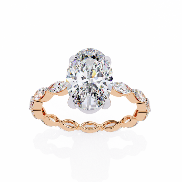 Rose Gold Oval Cut Diamond Ring with Marquise Eternity Band