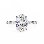 White Gold Oval Cut Diamond Ring with Marquise Eternity Accents