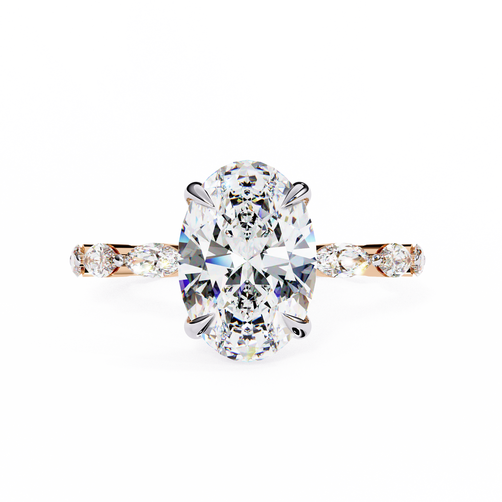 Rose Gold Oval Cut Diamond Ring with Marquise Eternity Band