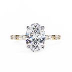 Yellow Gold Oval Cut Diamond Ring with Marquise Eternity Accents