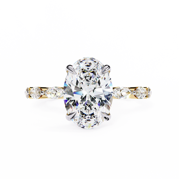 Yellow Gold Oval Cut Diamond Ring with Marquise Eternity Accents
